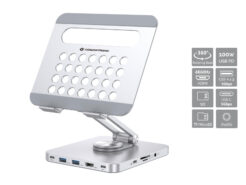 Conceptronic DONN26G Tabletstandaard met 8-in-1 dockingstation, 360° draaibare voet, opvouwbaar, in hoogte verstelbaar - Afbeelding 3