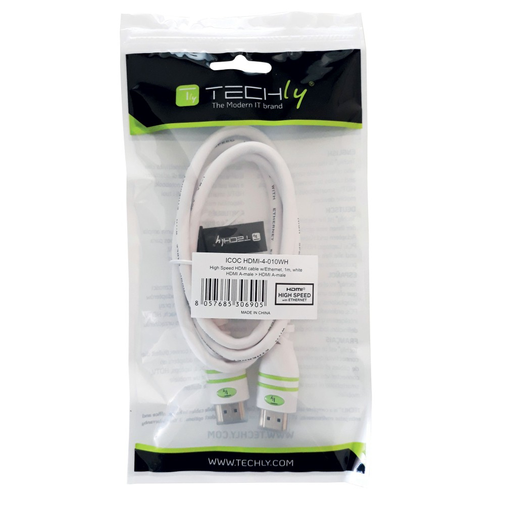 Techly 2.0m HDMI M/M HDMI kabel 2 m HDMI Type A (Standaard) Wit - Afbeelding 3