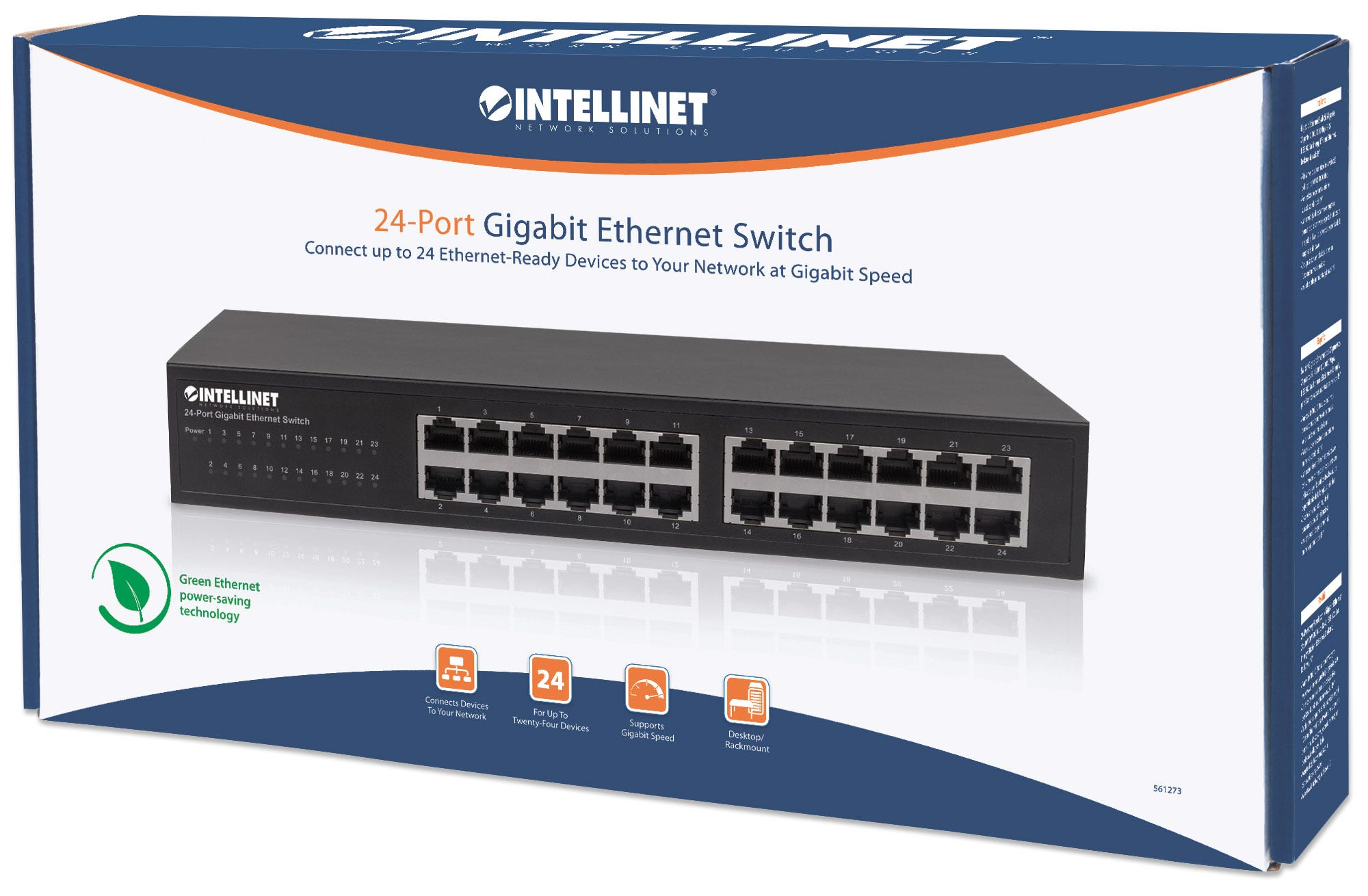 Intellinet 24-poorts Gigabit Ethernet netwerk switch, 24x RJ45 10/100/1000 Mbps, IEEE 802.3az Energy Efficient Ethernet, unmanaged, desktop of 19" rackmontage, metalen behuizing, 3 jaar garantie - Afbeelding 7