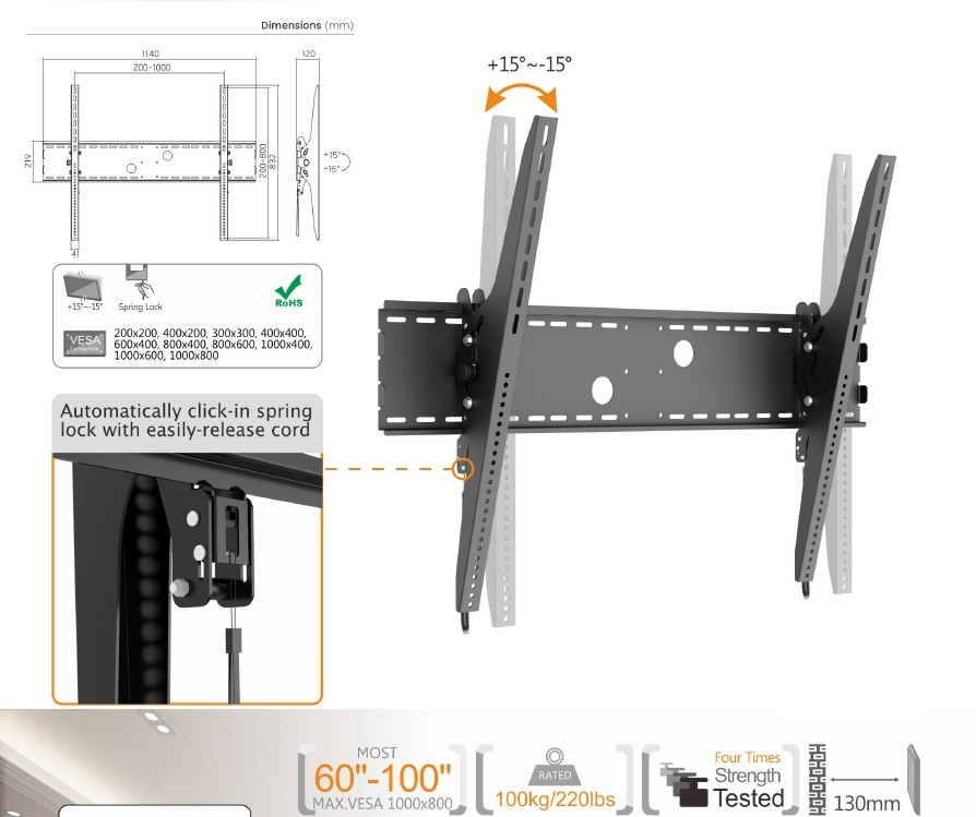Equip 650322 60“-100” Kantelbare TV Muurbeugel - Afbeelding 11