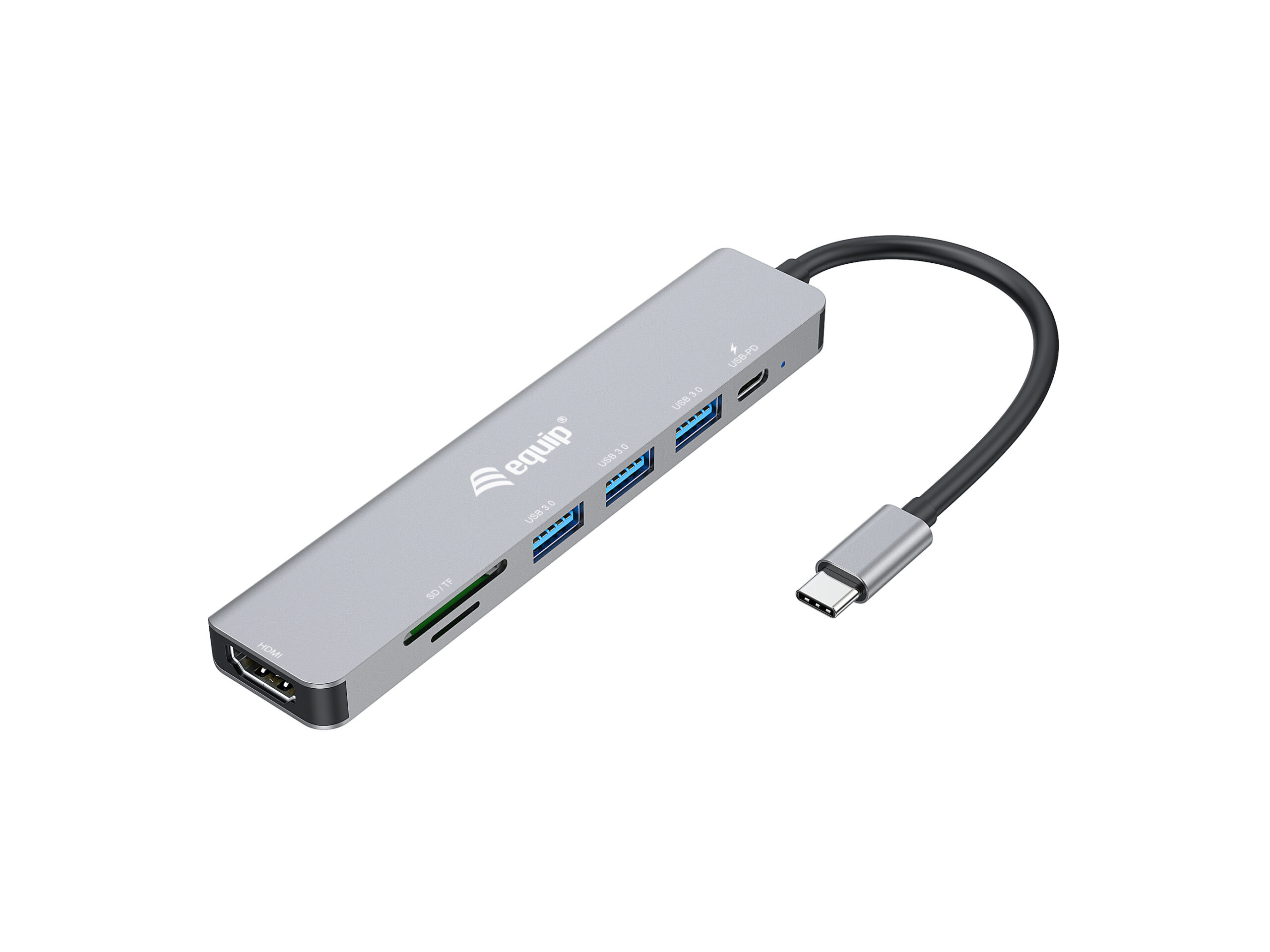 Equip 133494 USB-C 7 in 1 multifunctionele adapter, HDMI 4K/60Hz, USB 3.2 Gen1 x 3, TF/MICRO SD, 100W USB PD - Afbeelding 2