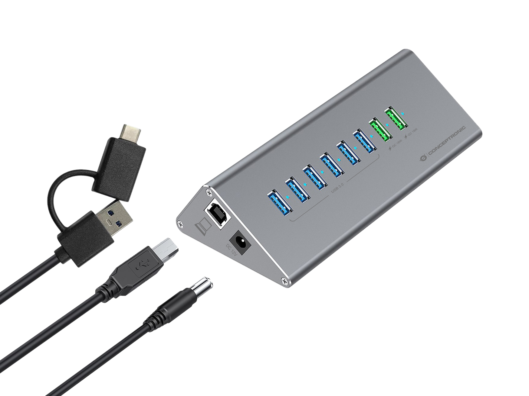 Conceptronic HUBBIES18G interface hub USB 3.2 Gen 1 (3.1 Gen 1) Type-B 5000 Mbit/s Grijs - Afbeelding 3