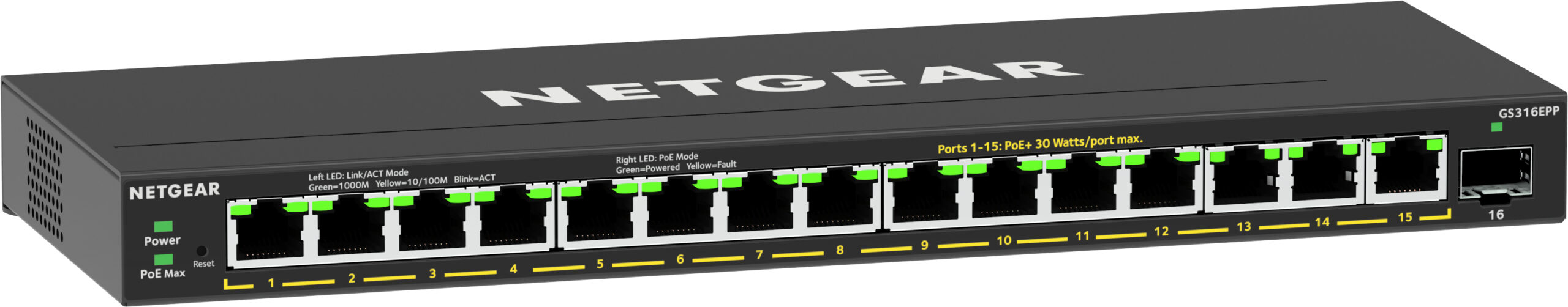 NETGEAR 16-Port High-Power PoE+ Gigabit Ethernet Plus Switch (231W) with 1 SFP port (GS316EPP) - Afbeelding 4