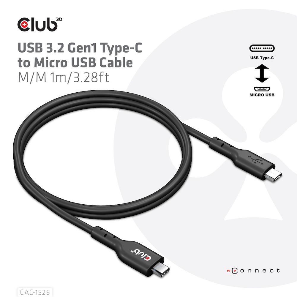CLUB3D USB 3.2 Gen1 Type-C to Micro USB Cable M/M 1m /3.28ft - Afbeelding 4