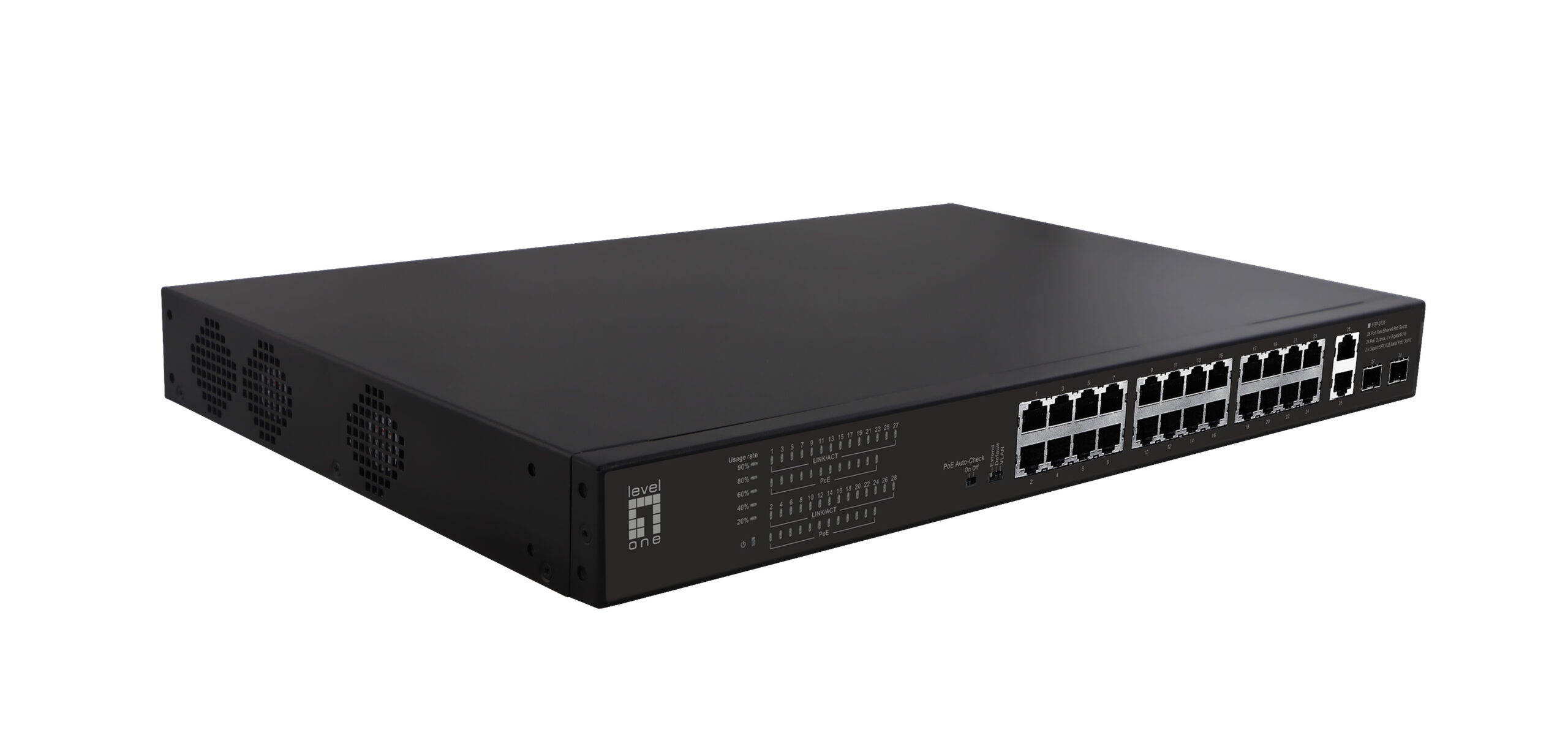 LevelOne FGP-2831 netwerk-switch Unmanaged Fast Ethernet (10/100) Power over Ethernet (PoE) 1U Zwart - Afbeelding 2
