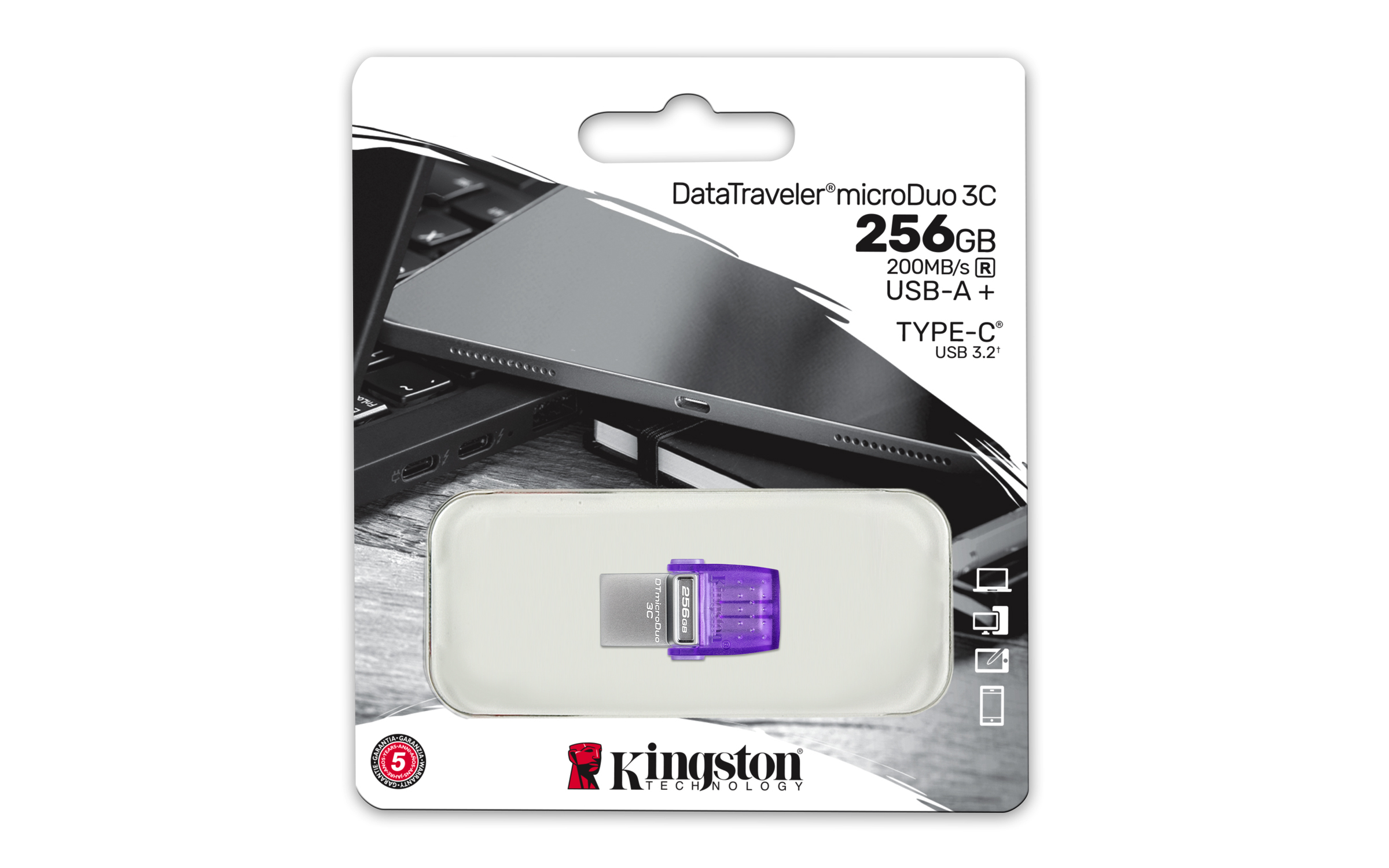 Kingston Technology DataTraveler 256GB microDuo 3C 200 MB/s dubbele USB-A + USB-C - Afbeelding 6