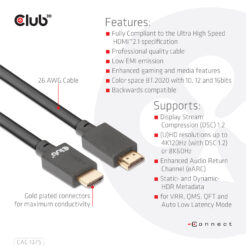 CLUB3D Ultra High Speed HDMI™2.1 gecertificeerde kabel 4K120Hz, 144Hz 48Gbps M/V 5 Meter - Afbeelding 9