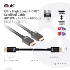 CLUB3D Ultra High Speed HDMI™2.1 gecertificeerde kabel 4K120Hz, 144Hz 48Gbps M/V 5 Meter - Afbeelding 7