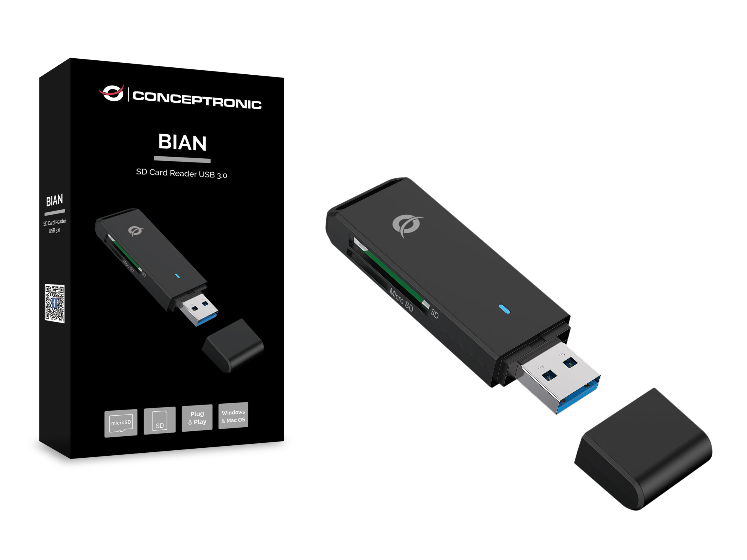 Conceptronic BIAN02B geheugenkaartlezer USB 3.2 Gen 1 (3.1 Gen 1) Type-A Zwart - Afbeelding 3