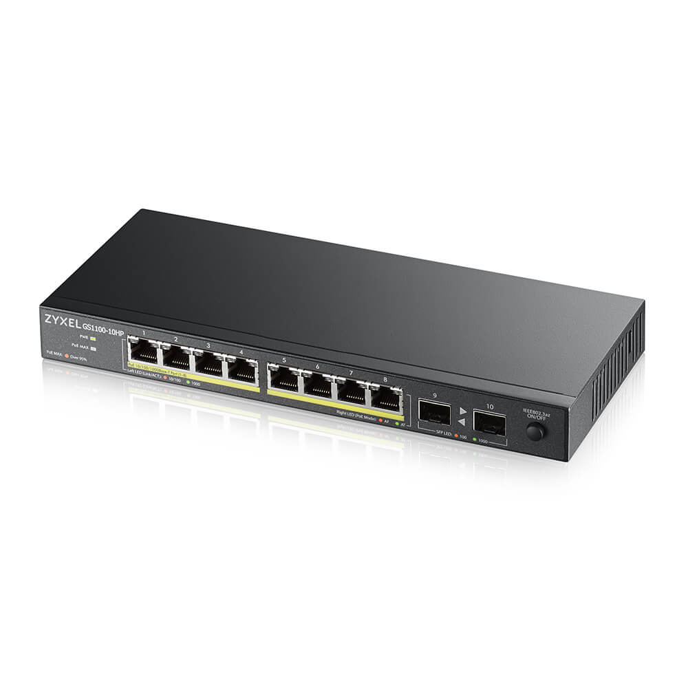 Zyxel GS1100-10HP v2 Unmanaged Gigabit Ethernet (10/100/1000) Power over Ethernet (PoE) Zwart - Afbeelding 2