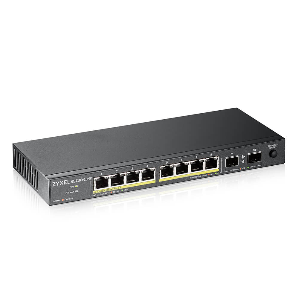 Zyxel GS1100-10HP v2 Unmanaged Gigabit Ethernet (10/100/1000) Power over Ethernet (PoE) Zwart - Afbeelding 3