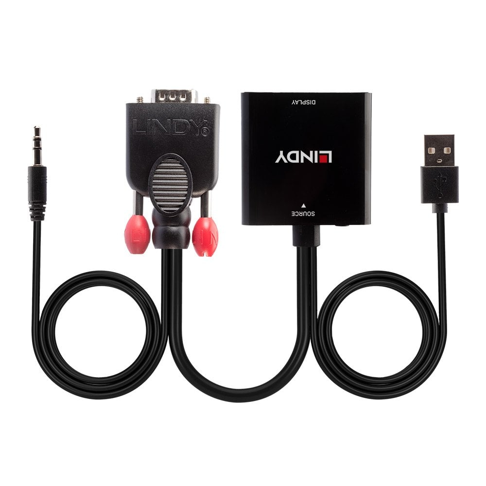 Lindy 38284 video kabel adapter VGA (D-Sub) + 3.5mm HDMI + USB Zwart - Afbeelding 3