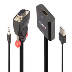 Lindy 38284 video kabel adapter VGA (D-Sub) + 3.5mm HDMI + USB Zwart
