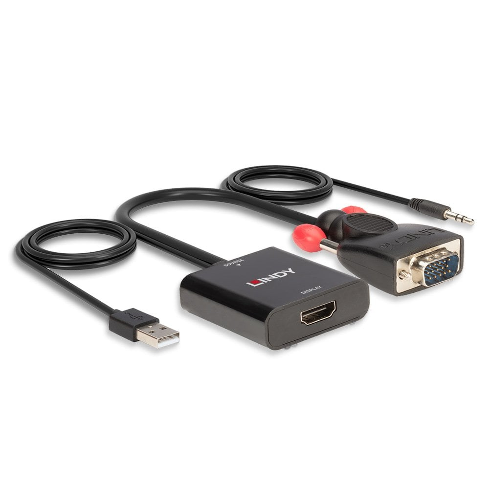Lindy 38284 video kabel adapter VGA (D-Sub) + 3.5mm HDMI + USB Zwart - Afbeelding 4