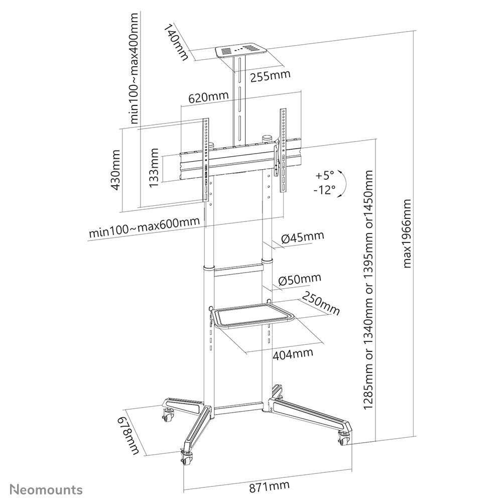 Neomounts FL50-550BL1 TV trolley 37-70" - Afbeelding 21