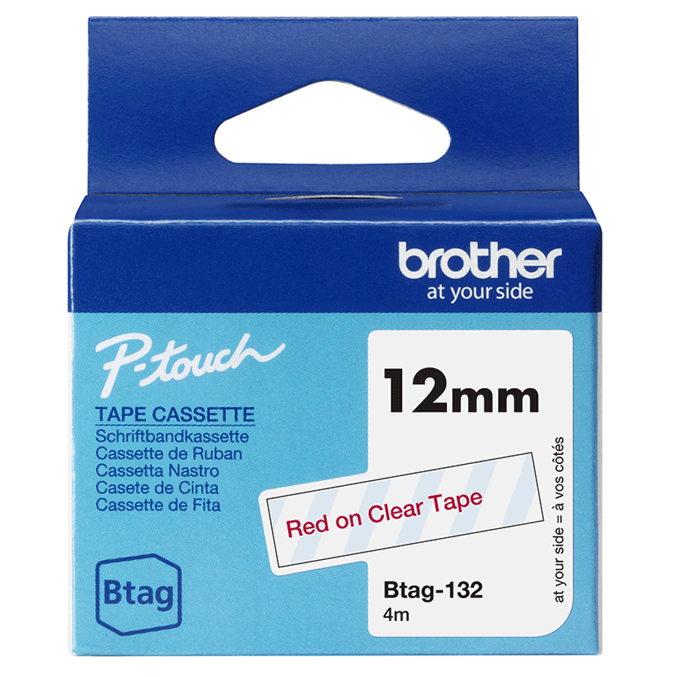 Brother BTAG-132 labelprinter-tape Rood op transparant - Afbeelding 2