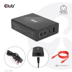 CLUB3D Travel Charger 132W GAN technology, Four port USB Type-A and -C, Power Delivery(PD) 3.0 Support
