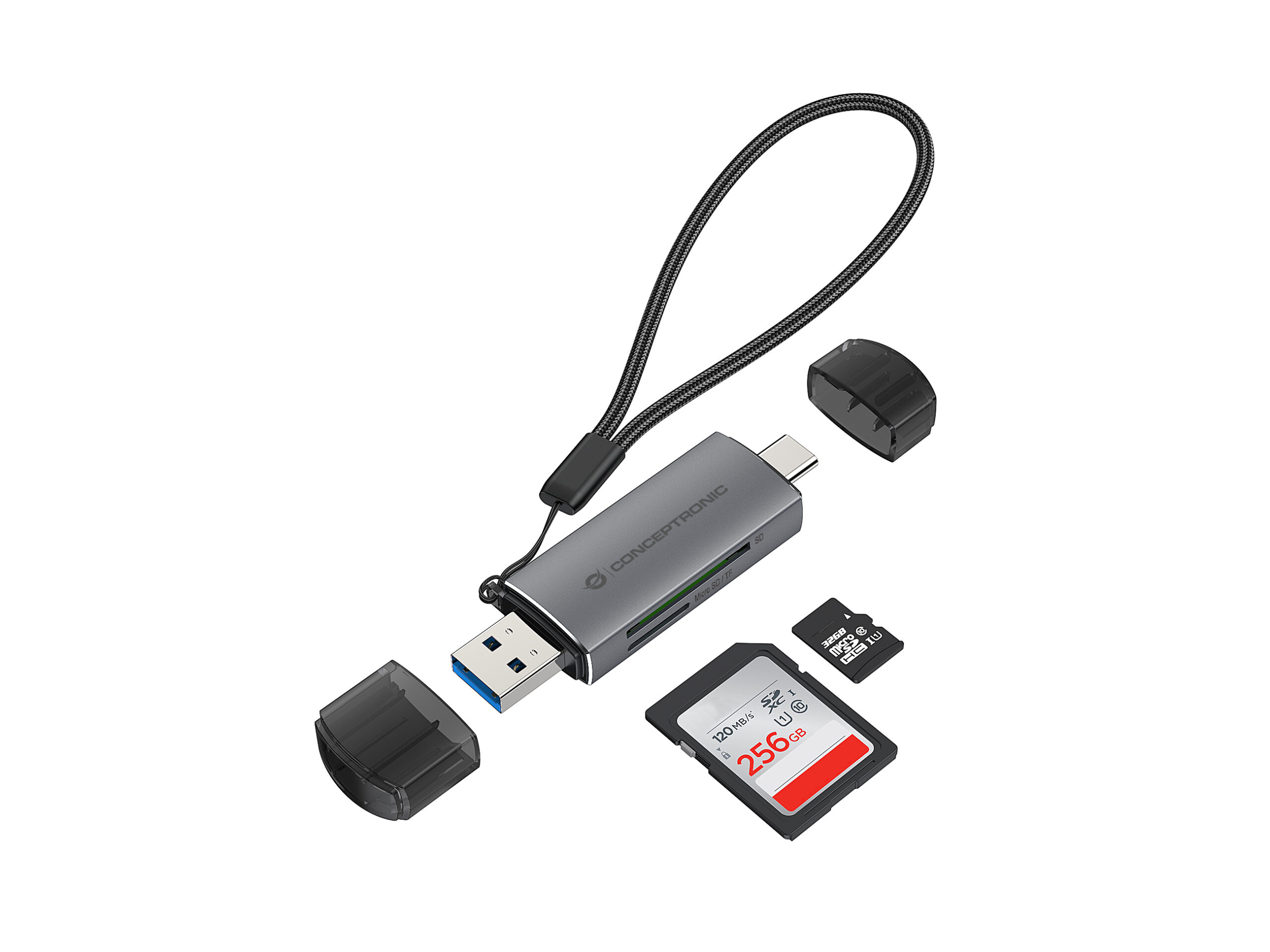 Conceptronic BIAN05G geheugenkaartlezer USB 3.2 Gen 1 (3.1 Gen 1) Type-A/Type-C Grijs - Afbeelding 5