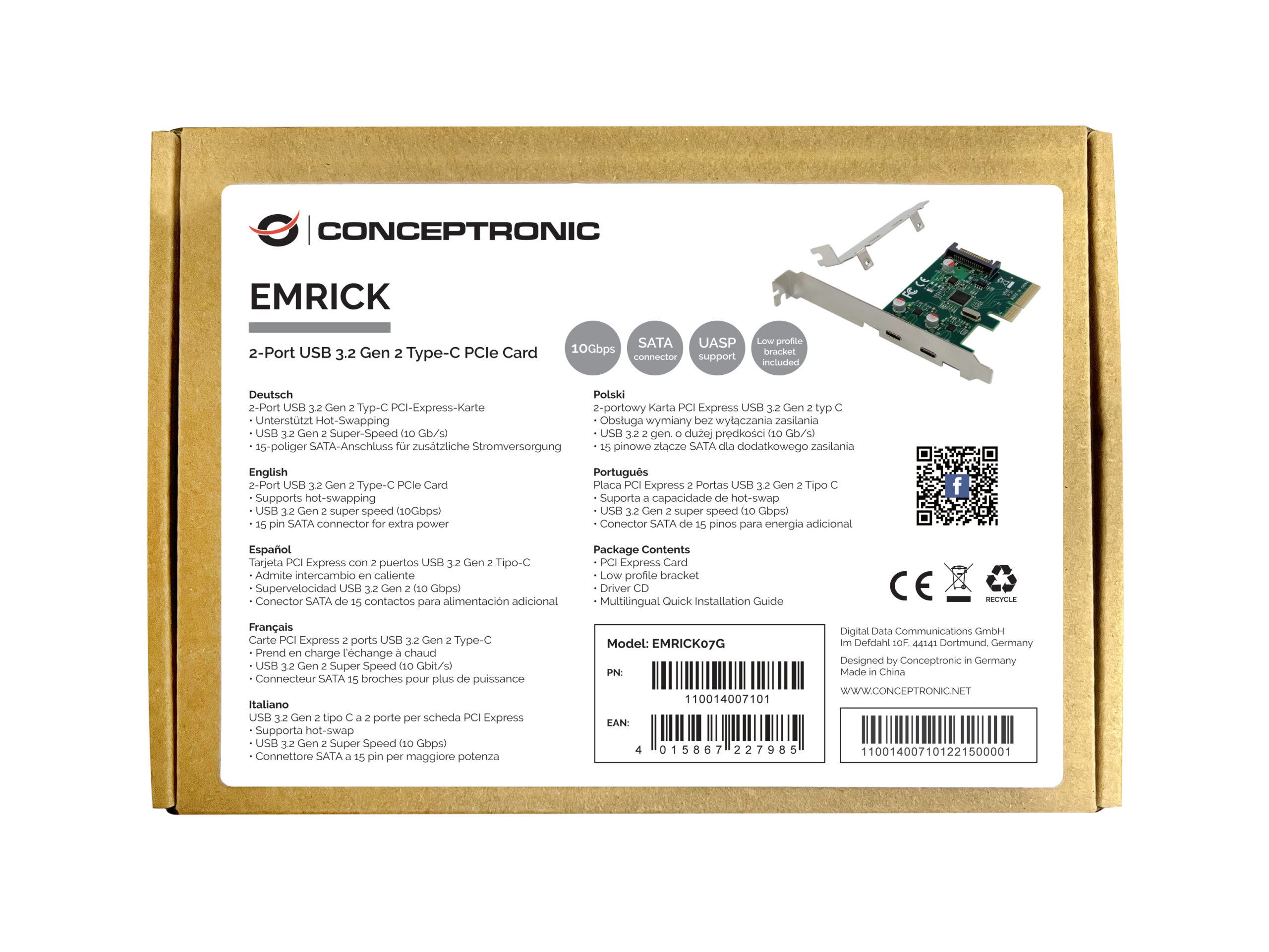 Conceptronic EMRICK07G interfacekaart/-adapter Intern USB 3.2 Gen 2 (3.1 Gen 2) - Afbeelding 3