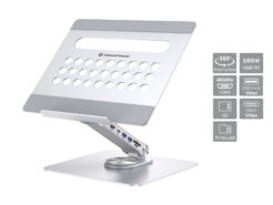 Conceptronic DONN27G Laptopstandaard met 7-in-1 dockingstation, 360° draaibare voet, opvouwbaar, in hoogte verstelbaar
