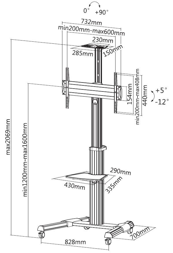 Equip 37"-70” Mobiele Vloersteun met 90° draai optie - Afbeelding 6