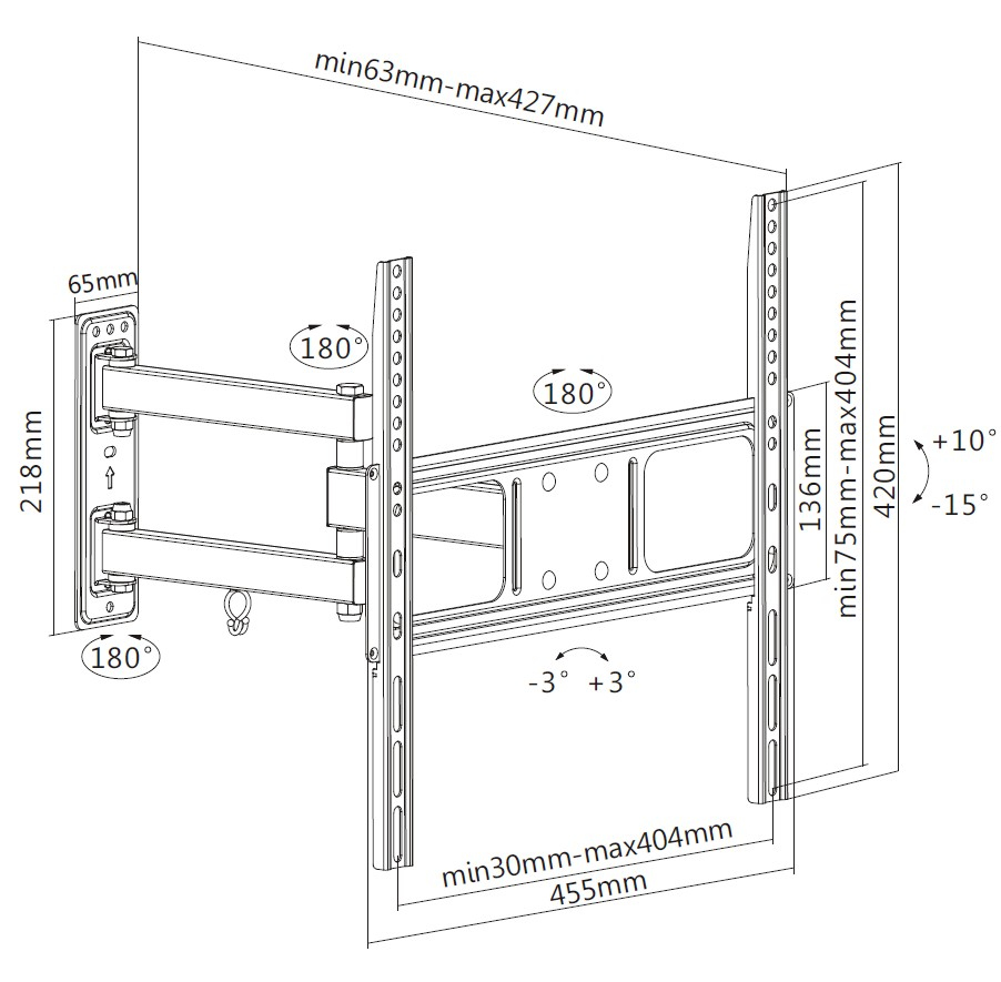 Equip 650341 32“-55” Draaibare TV Muurbeugel - Afbeelding 9