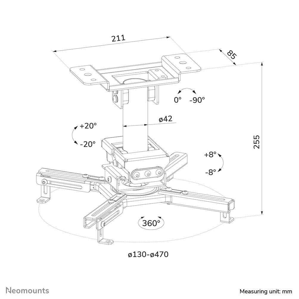 Neomounts CL25-530BL1 Beamer plafondbeugel - h 25,5 cm - Easy Install - full motion - Afbeelding 16