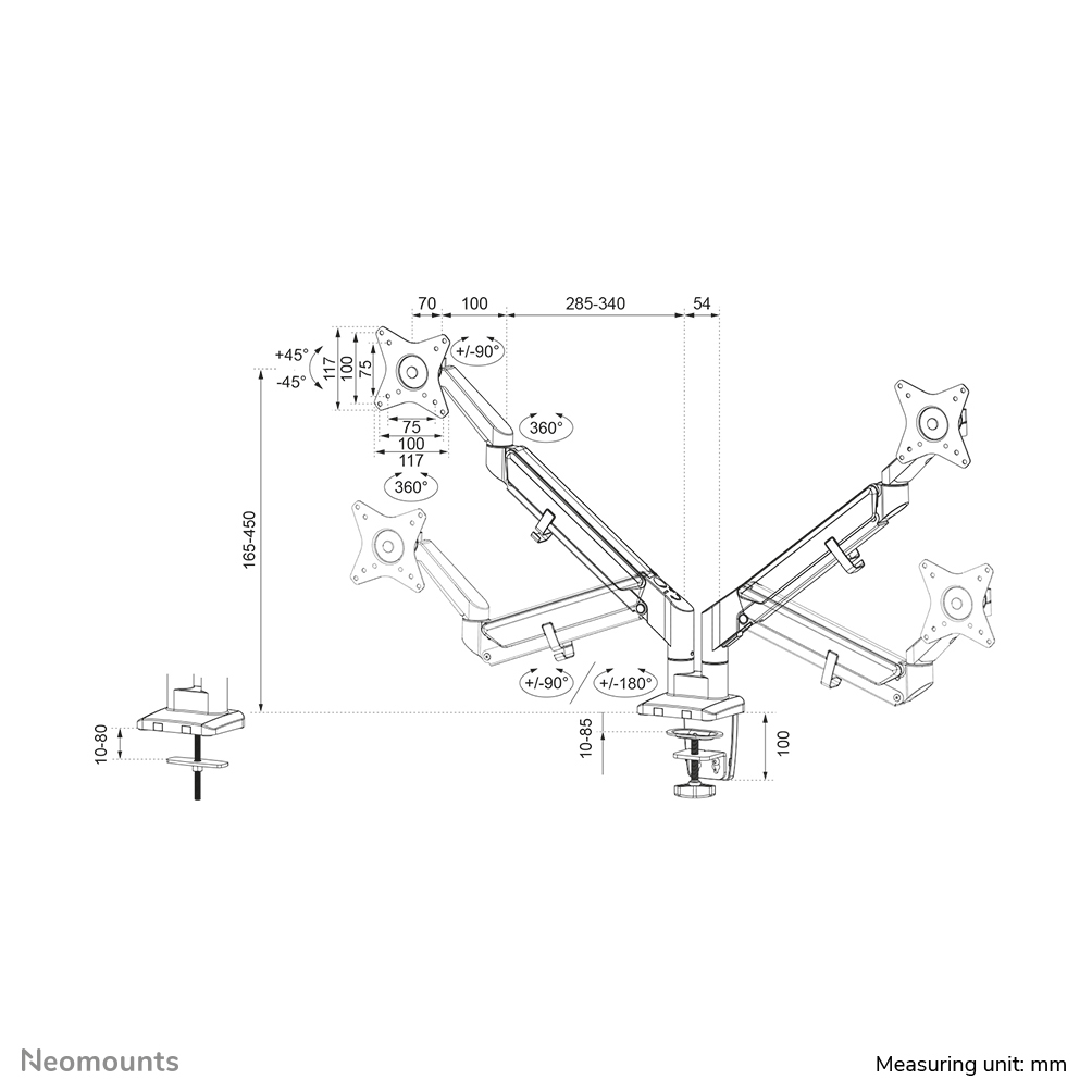 Neomounts DS70-810BL2 Monitorarm 17-32" - gasveer - ruimtebesparend - 180°-stop - Afbeelding 21