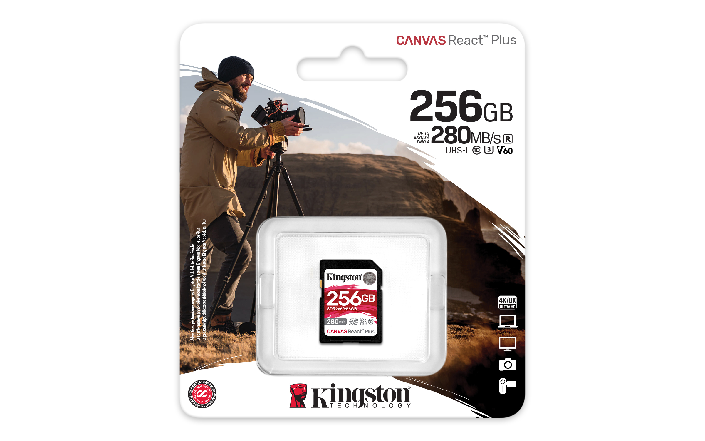 Kingston Technology 256GB Canvas React Plus SDXC UHS-II 280R/150W U3 V60 voor Full HD/4K - Afbeelding 4