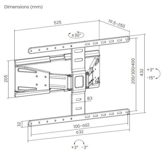 Equip 650344 43“-90” Ultra-Slim Full Motion TV Muurbeugel - Afbeelding 6