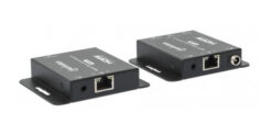 Manhattan HDMI-extenderkit 4K via Ethernet, verlengt 4K@30 Hz tot 40 m of 1080p@60 Hz tot 70 m via Cat6-kabel, zender en ontvanger, voeding via kabel (PoC), zwart, 3 jaar garantie - Afbeelding 4