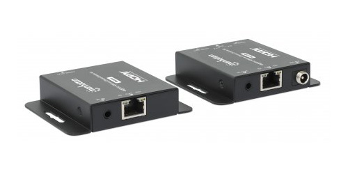 Manhattan HDMI-extenderkit 4K via Ethernet, verlengt 4K@30 Hz tot 40 m of 1080p@60 Hz tot 70 m via Cat6-kabel, zender en ontvanger, voeding via kabel (PoC), zwart, 3 jaar garantie - Afbeelding 4