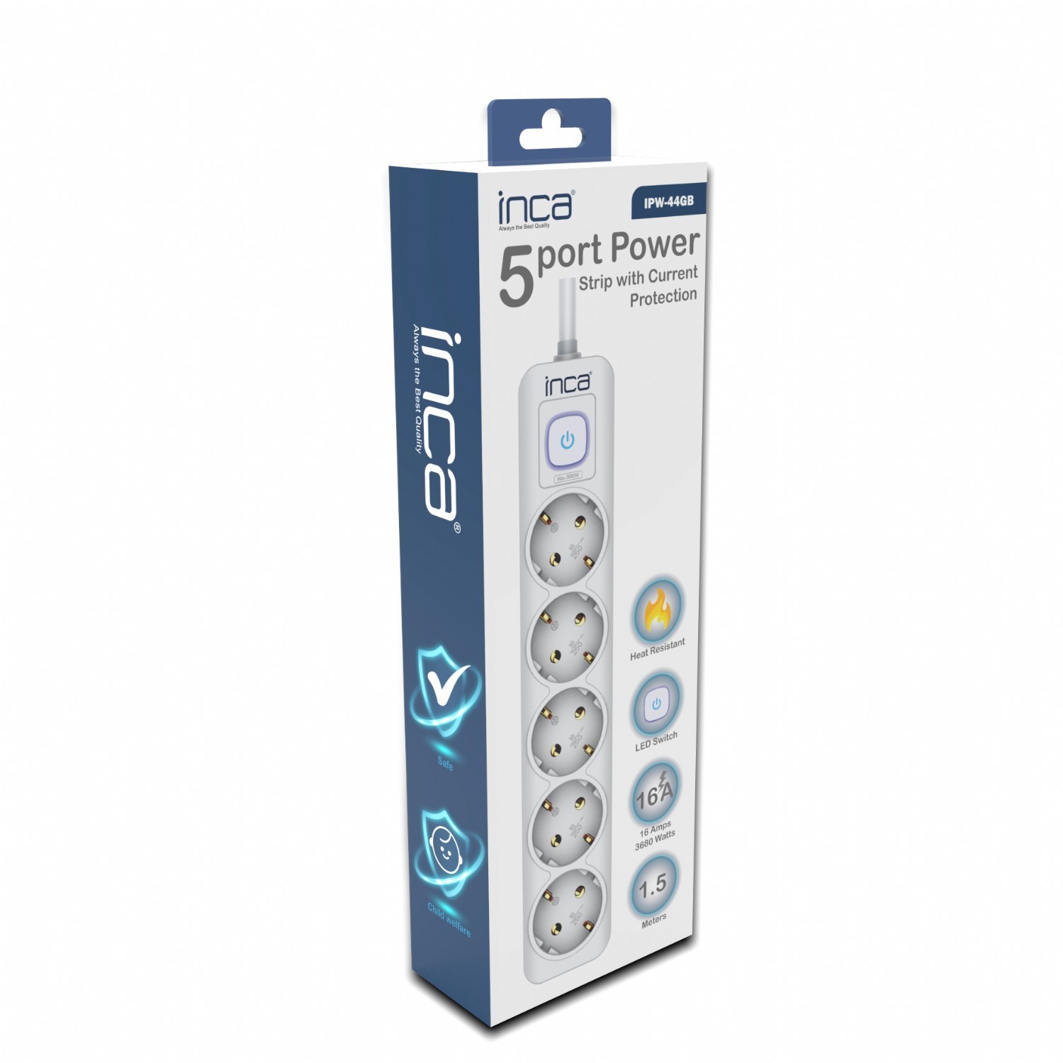 INCA stekker omlijsting IPW-44GB 5fach, LED Anz. Weiß 1,5m