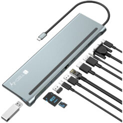 Techly IUSB31C-DOCK12DPHD laptop dock & poortreplicator Bedraad USB 3.2 Gen 1 (3.1 Gen 1) Type-C Grijs