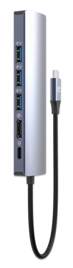 Manhattan USB-C dock/hub, poorten (6): Ethernet, HDMI, USB-A (3×) en USB-C, met Power Delivery (PD) 100 W - vereist een externe USB-C-lader (niet inbegrepen). USB-gevoed (geen externe voeding vereist) wanneer PD niet wordt gebruikt - Afbeelding 7
