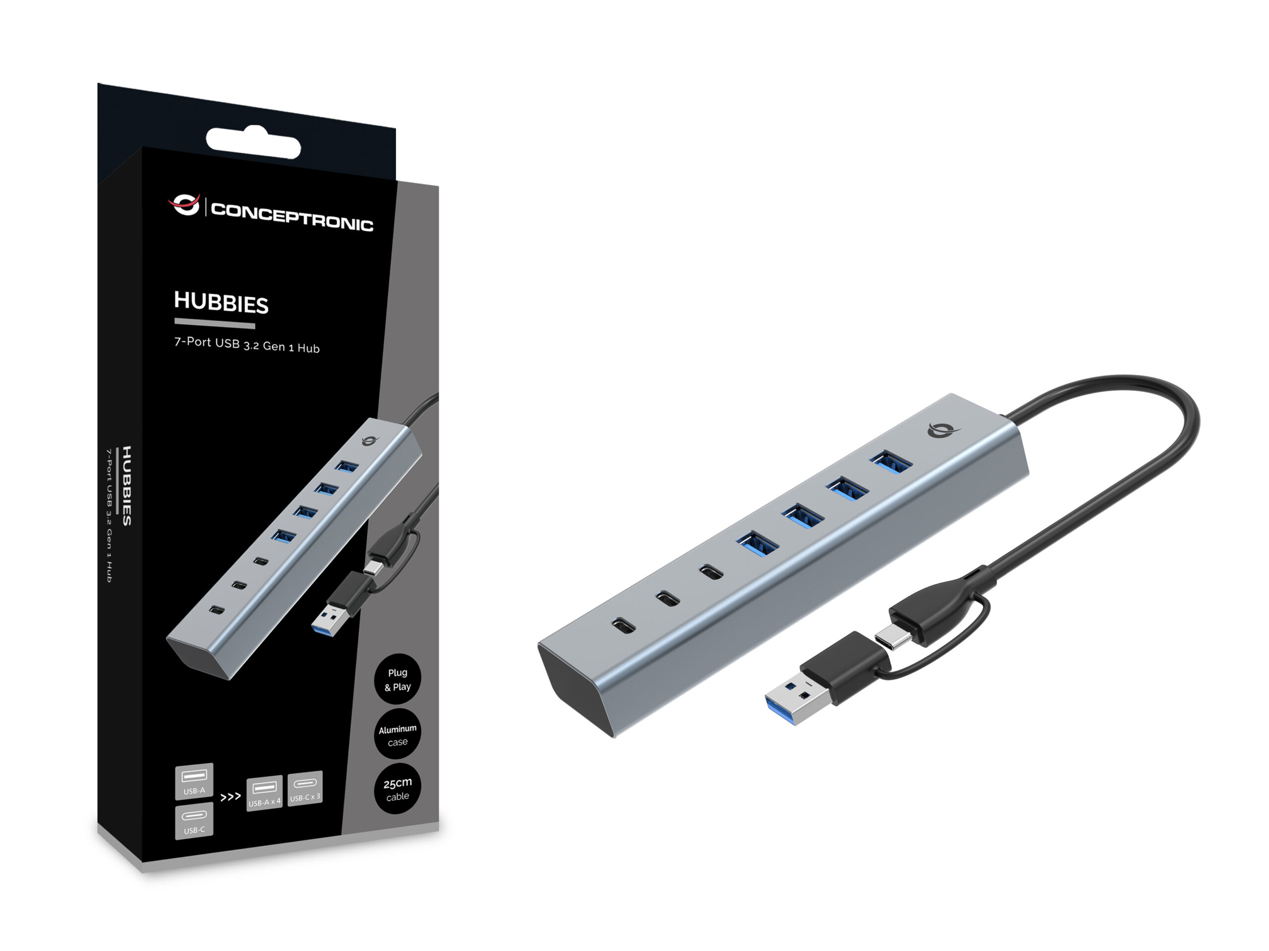 Conceptronic HUBBIES20G interface hub USB 3.2 Gen 1 (3.1 Gen 1) Type-C 5000 Mbit/s Grijs - Afbeelding 4