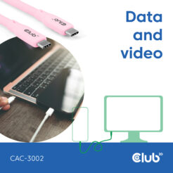 CLUB3D USB C oplaadkabel roze siliconen & tangle-free - Afbeelding 6