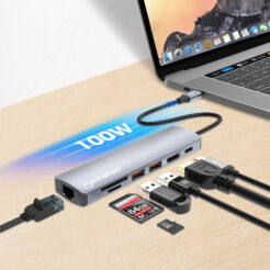 Manhattan USB-C dock/hub met kaartlezer, poorten (5): Ethernet, HDMI, USB-A (2×) en USB-C, met Power Delivery (PD) 100 W - vereist een externe USB-C-lader (niet inbegrepen). USB-gevoed (geen externe voeding vereist) wanneer PD niet wordt gebruikt - Afbeelding 8