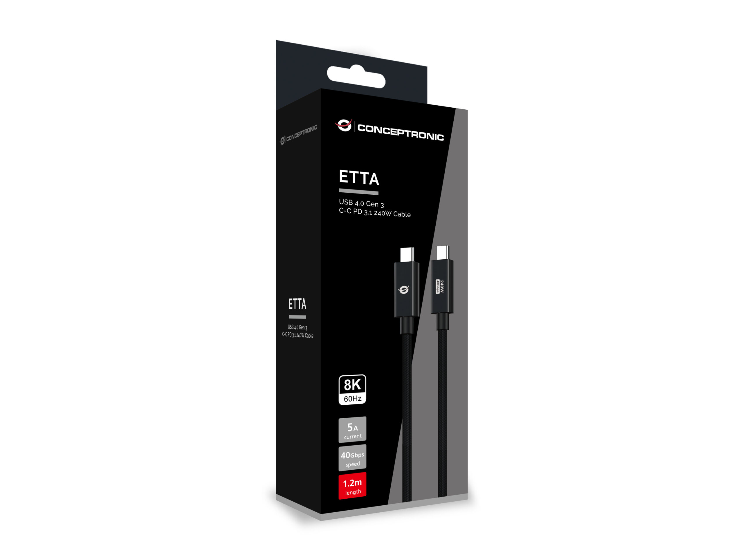 Conceptronic ETTA04B12 USB-kabel USB4 Gen 3x2 1,2 m USB C Zwart - Afbeelding 5