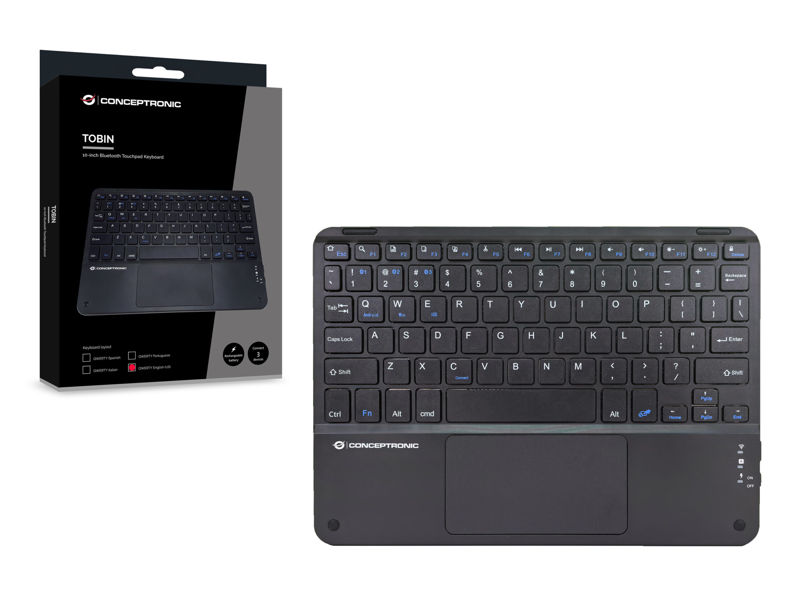 Conceptronic TOBIN01BUS toetsenbord Universeel Bluetooth QWERTY Amerikaans Engels Zwart - Afbeelding 6