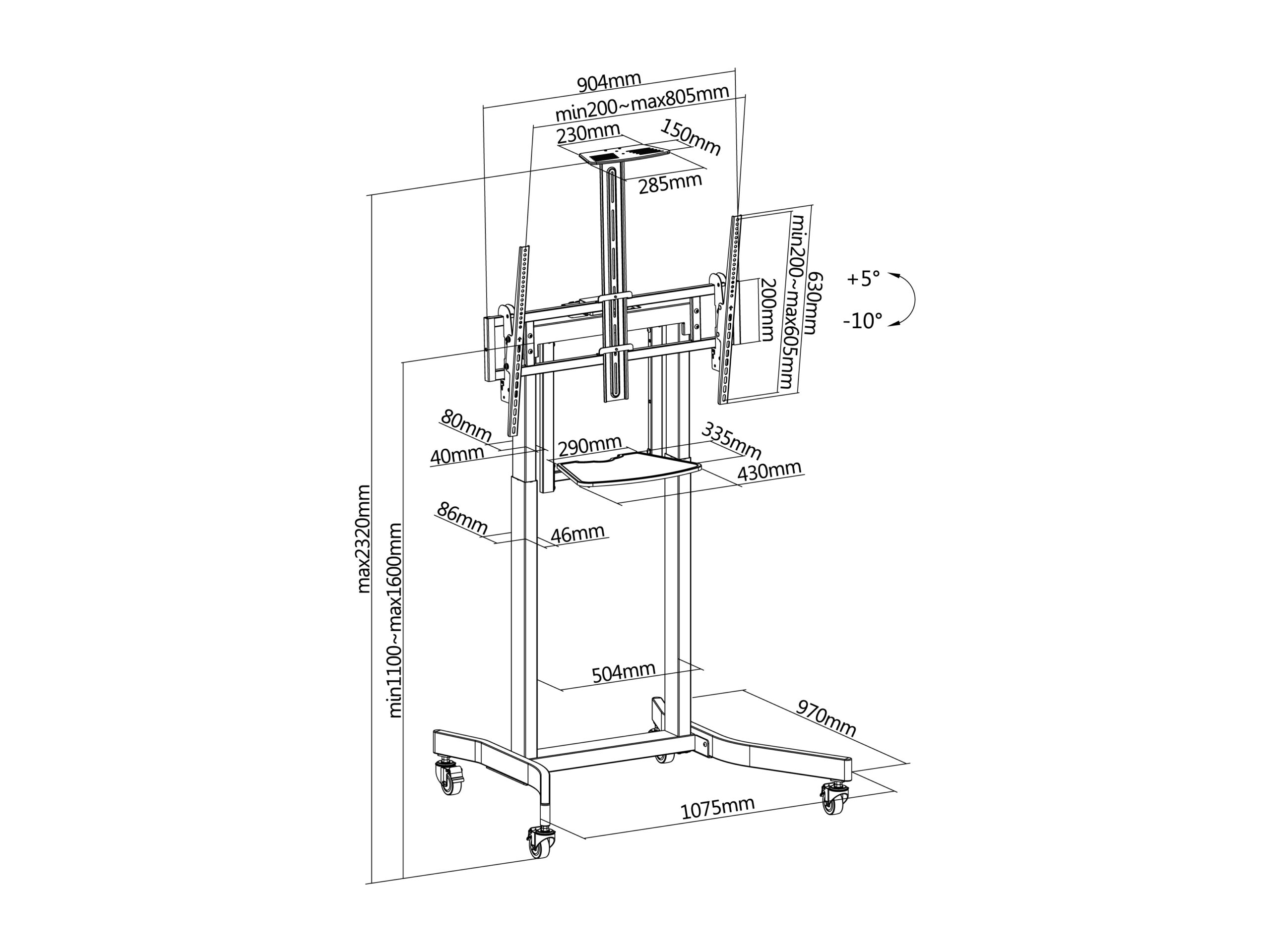 Equip 55"-100” Gemotoriseerde Mobiele LFD Trolley - Afbeelding 10