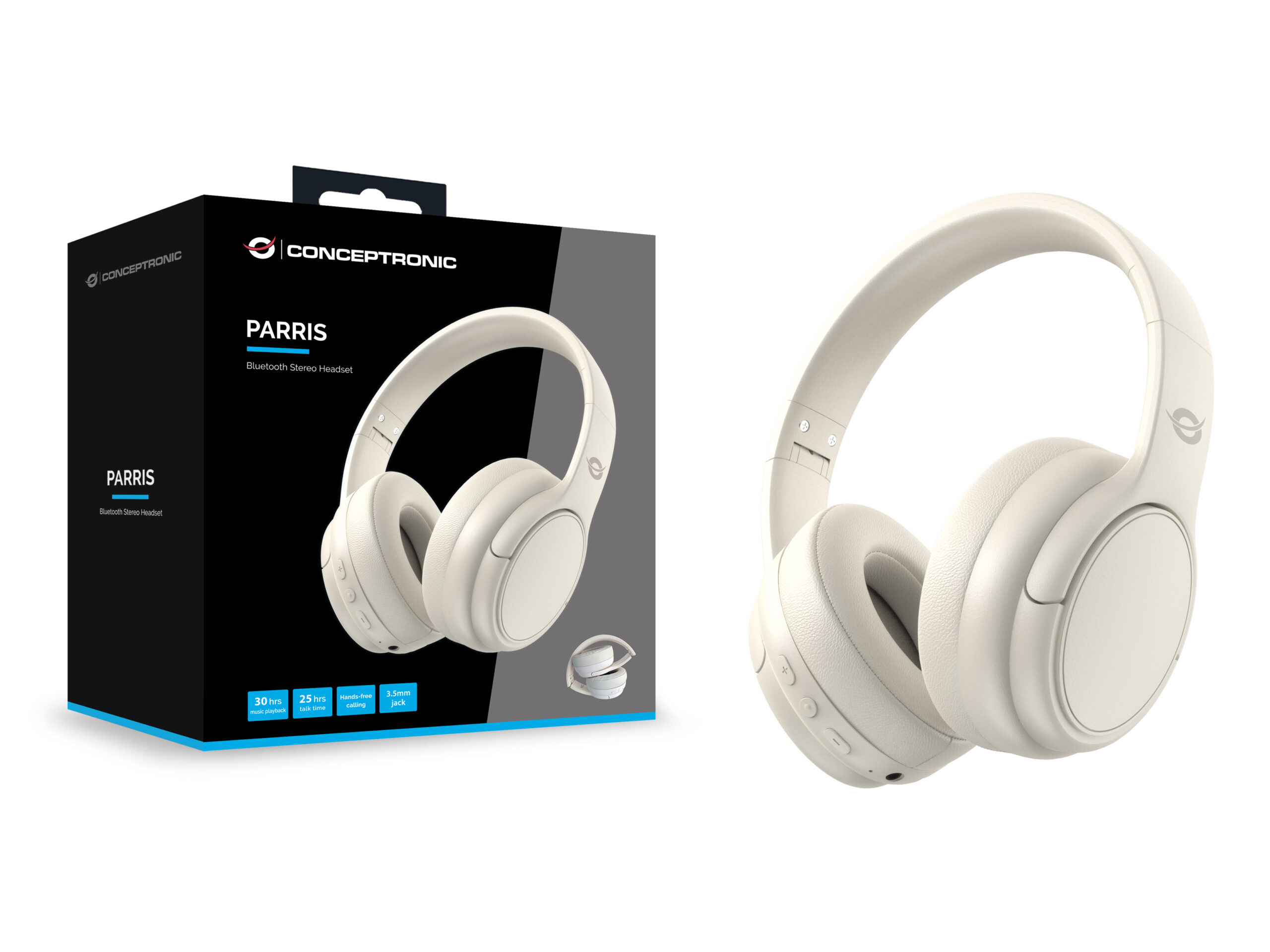 Conceptronic PARRIS03C hoofdtelefoon/headset Bedraad en draadloos Hoofdband Muziek Bluetooth Crème - Afbeelding 4