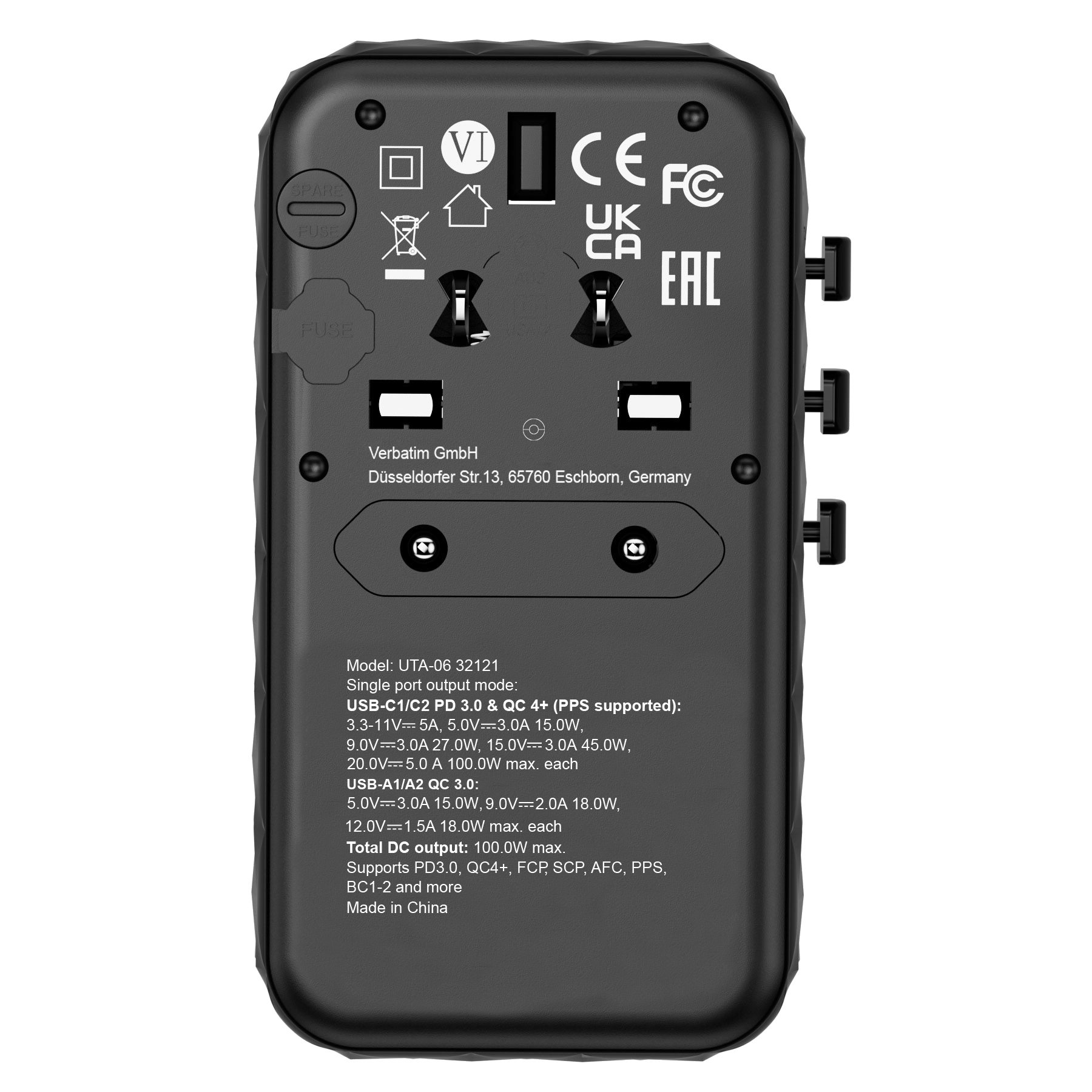 Verbatim UTA-06 100W GaN III universele reisadapter Met 2 x USB-C PD & QC 4+ & 2 x USB-A QC 3.0 poorten - Afbeelding 12