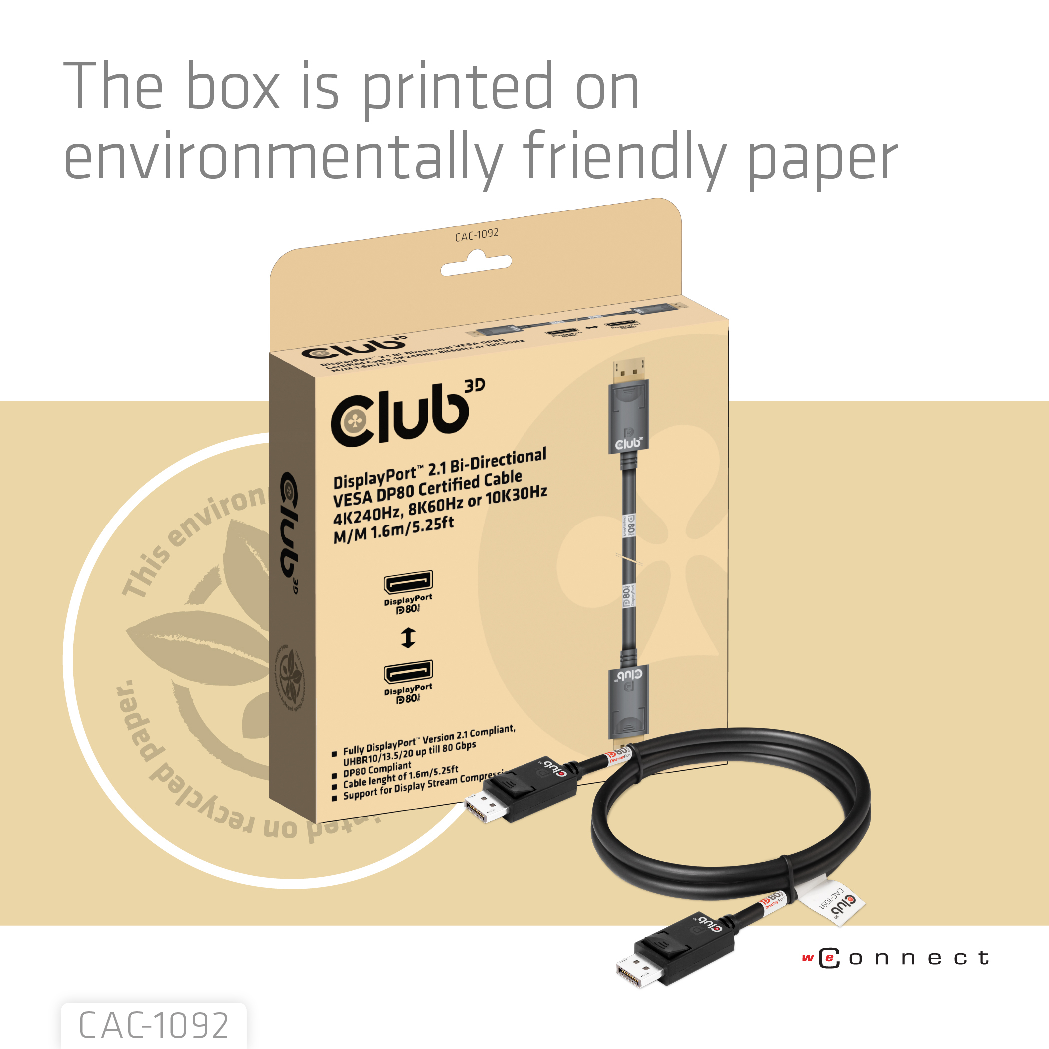 CLUB3D DisplayPort™ 2.1 Bi-Directional VESA DP80 Gecertificeerde kabel 4K240Hz, 8K60Hz or 10K60Hz M/M 1.6m/ Next-Gen Gaming - Afbeelding 10