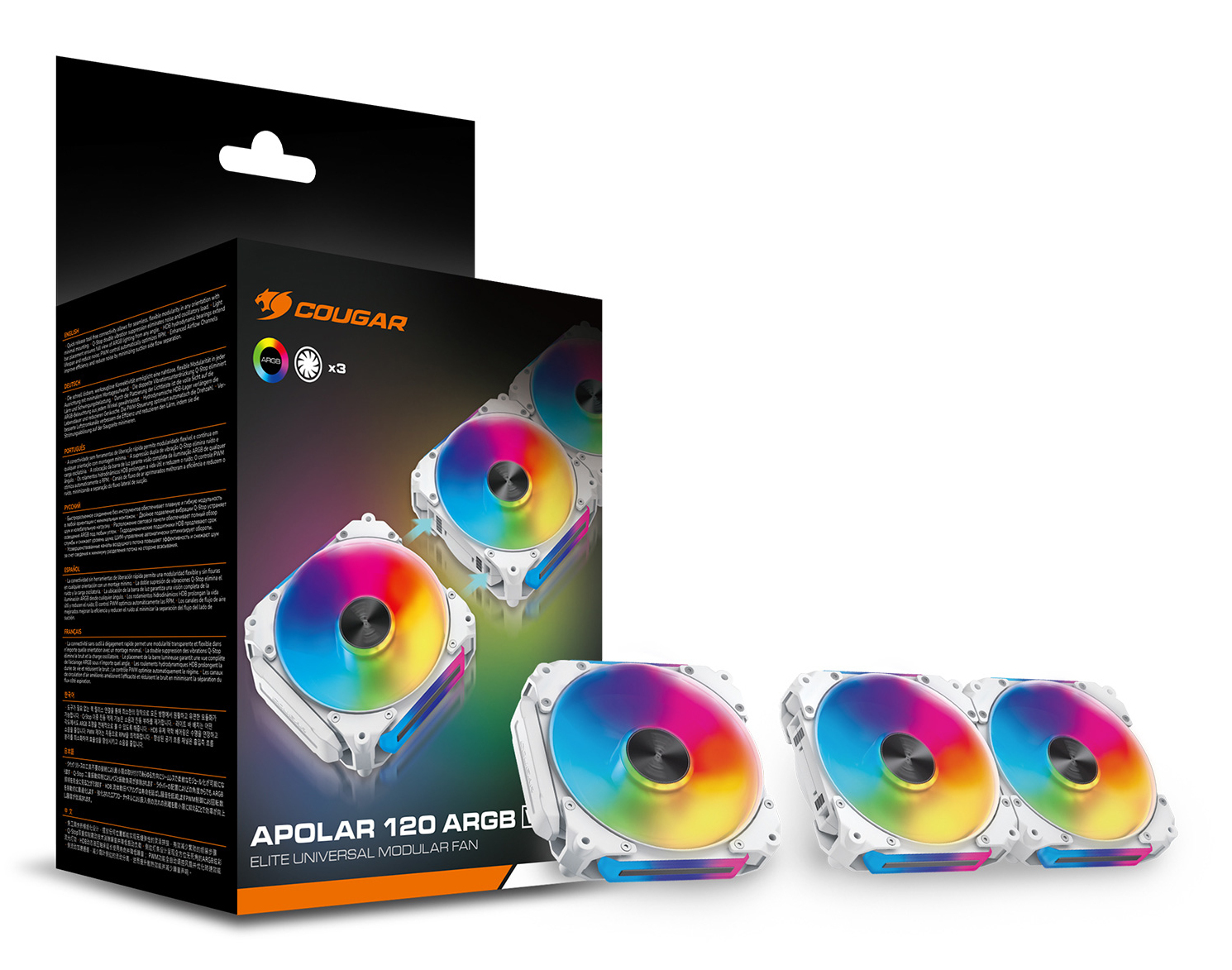 COUGAR Gaming CF-APR12HW3-RGB Computer behuizing Ventilator 12 cm Wit 3 stuk(s) - Afbeelding 10