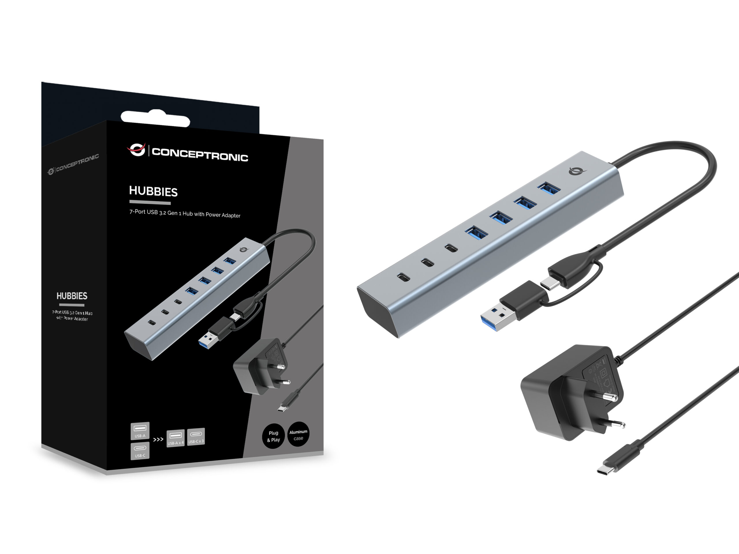 Conceptronic HUBBIES20GP interface hub USB 3.2 Gen 1 (3.1 Gen 1) Type-C 5000 Mbit/s Grijs - Afbeelding 5