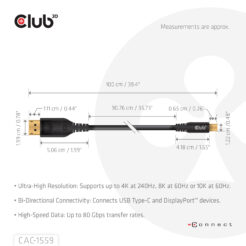 CLUB3D USB Type-C Cable to DP 2.1 Bi-Directional VESA DP80 Certified Cable M/M 1m/3.28ft - Afbeelding 7