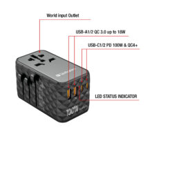 Verbatim UTA-06 100W GaN III universele reisadapter Met 2 x USB-C PD & QC 4+ & 2 x USB-A QC 3.0 poorten - Afbeelding 7