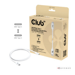 CLUB3D USB 80Gbps Certified 240W 8K240Hz Type-C® 1.2m / 3.94ft White Cable - Afbeelding 2