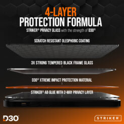 Striker D3O Xtreme Impact Privacy Glass Screen Protector - Black Frame - Apple iPhone 13/13 Pro/14/16e - Afbeelding 3